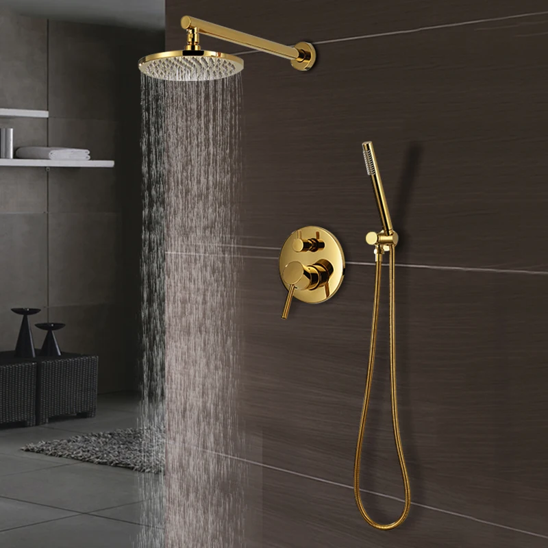 Luxury Golden Brass Shower Set  Modern Wall-Mounted Ceiling Shower System Home Hotel Bathroom Water Saving Faucet Shower