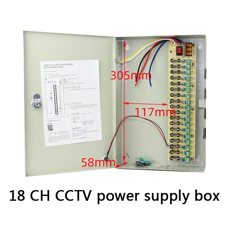 CCTV Power Supply Box 18 Port Channel 300W/360W Distribution Metal Fuse AC 110-240V to DC 5V 12V 24V for Surveillance Camera