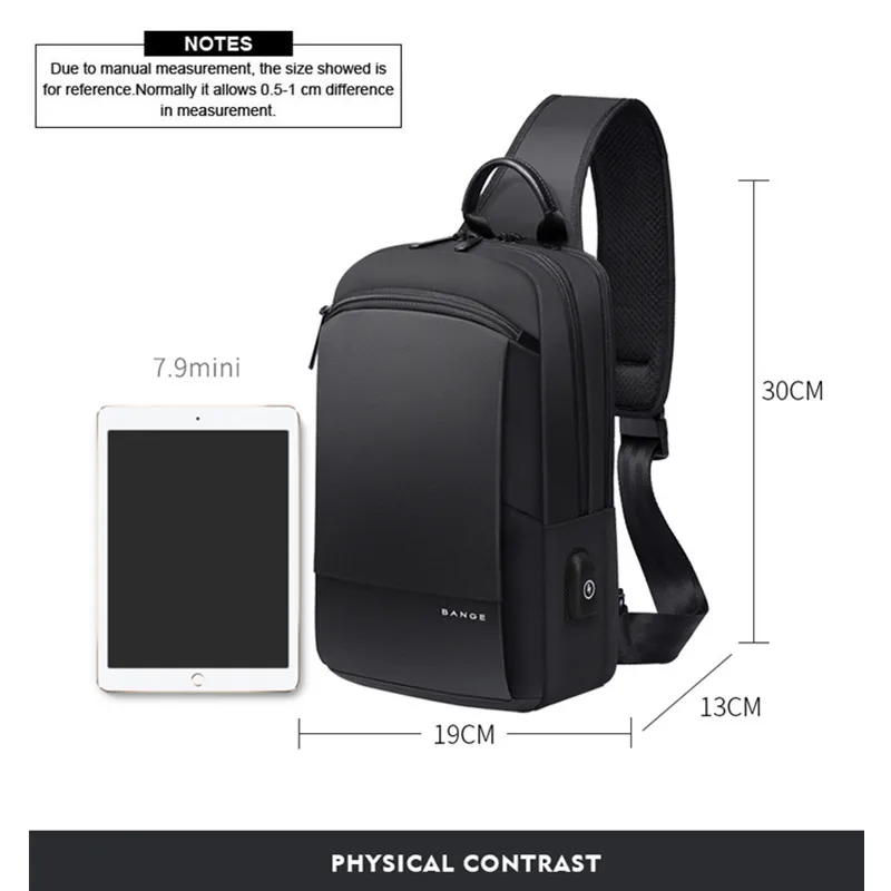 BANGE Fashion Men Travel Waterproof Casual Male Chest Sports Packs Messenger Shoulder Bag Boys Running for iPad mini