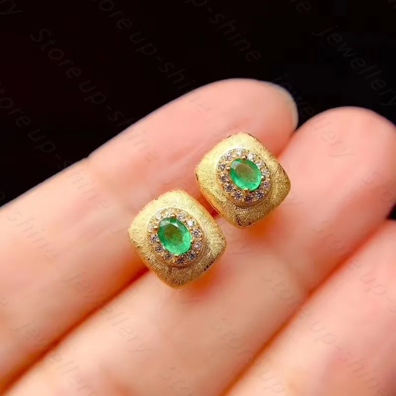 

Natural emerald earrings 925 silver women's earrings luxurious atmosphere fashion all-match