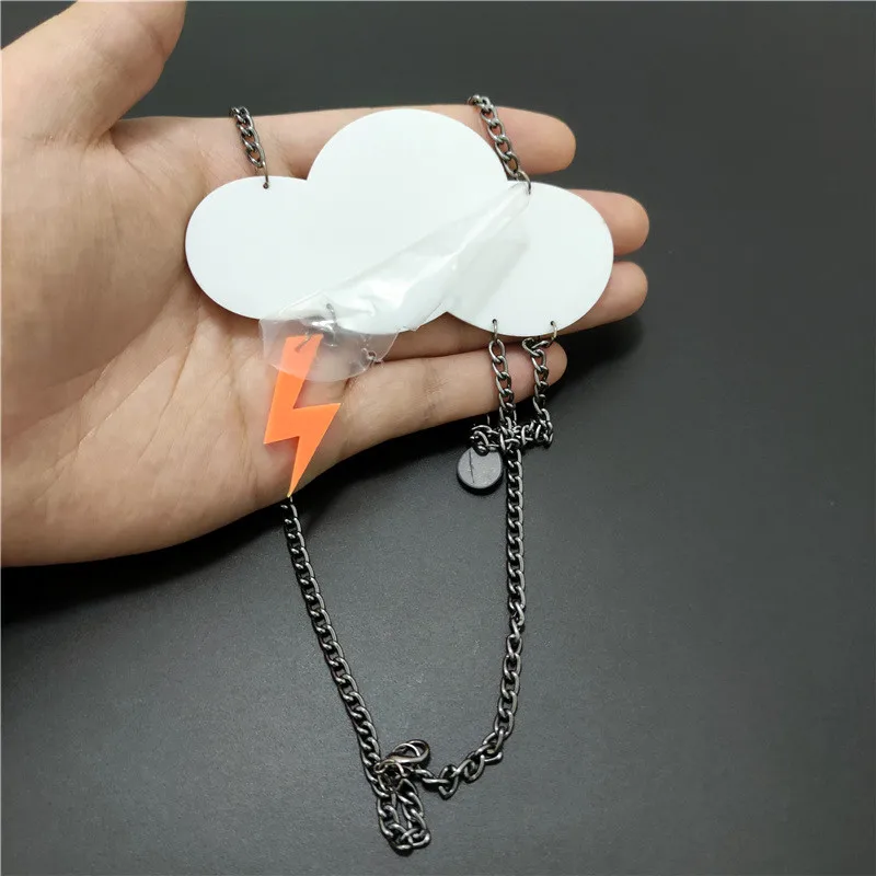 KUGUYS Large Long Rainy Day Pendant Necklace for Women Acrylic Raindrops White Clouds Lightning Tassel Jewelry Accessories