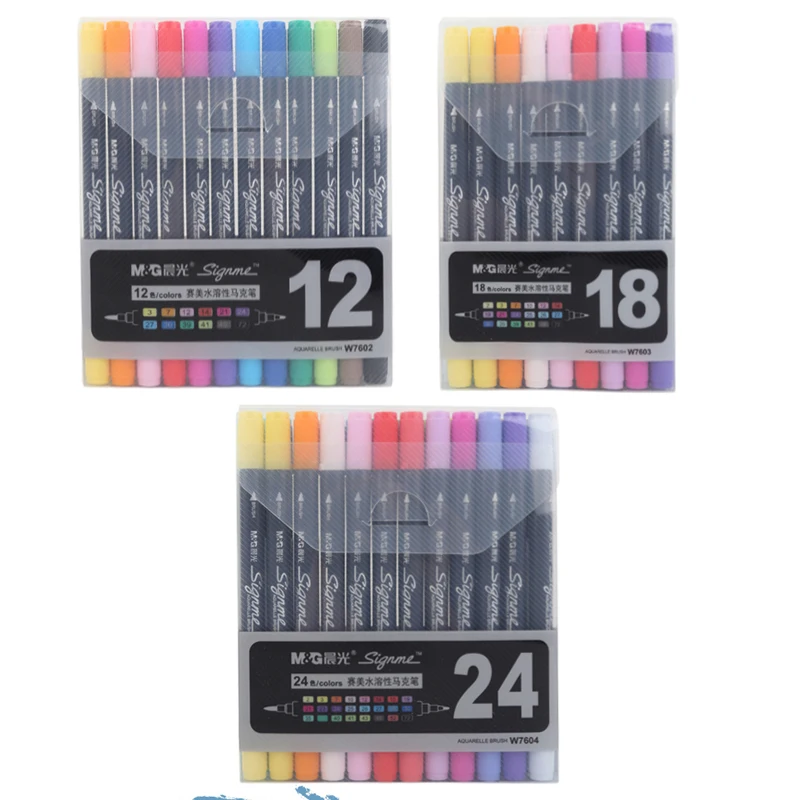 

12 18 24 Colors /SET Graphic Drawing Art Marker Pen Manga Water Based Ink Color Brushand Fine Tip Sketch Stationery Supplies