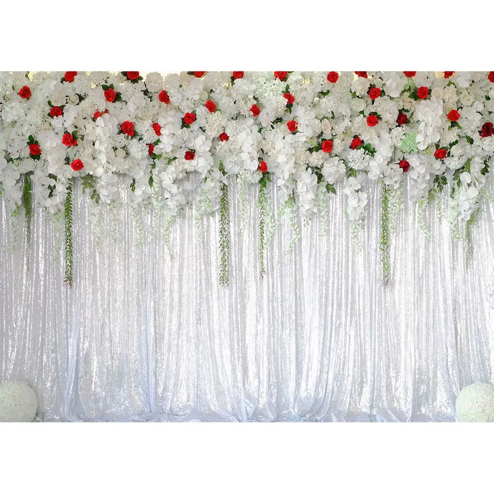 White Curtain Flowers Photographic Backdrop Vinyl Cloth Backgrounds for Baby Children Lovers Wedding Photoshoot Photo Studio