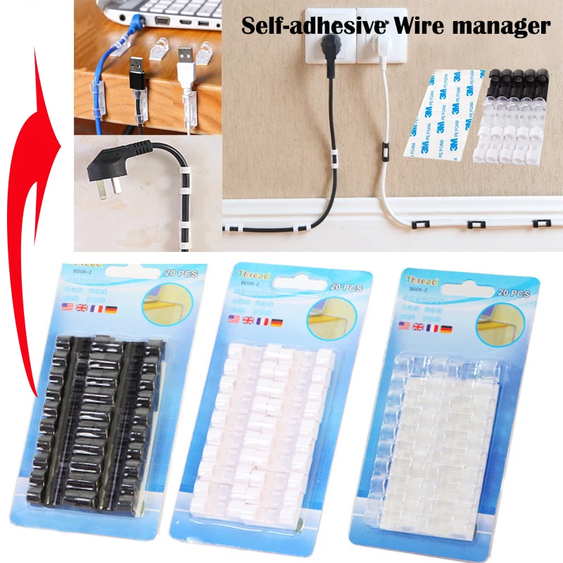 20Pcs Cable Clips Strong Self Adhesive Cord Holder Transparent Cable Management Clips Wire Holder Durable Finisher Wire Clamp