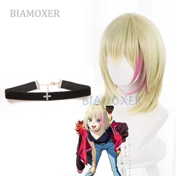 Kawai Rika Cosplay Wig Necklace Wonder Egg Priority Girl Short Goden Pink Hair Halloween Costume Props Accessory