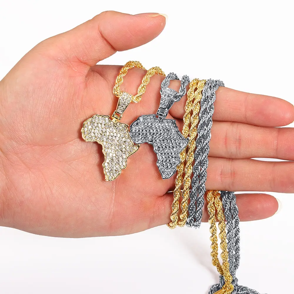 2024 Africa Map Pendant Necklace Women Men Silver Color/Gold Color Ethiopian Jewelry Wholesale African Map Hiphop Item Party