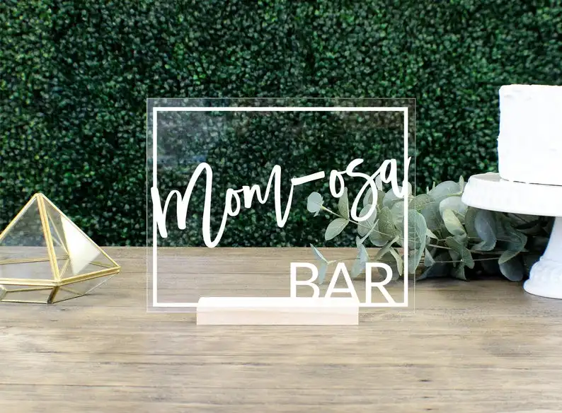 Mom-osa Bar Table Sign  Baby Shower Acrylic Sign bubby bar champagne bar bridal shower wedding decorations bar cart decor rusti