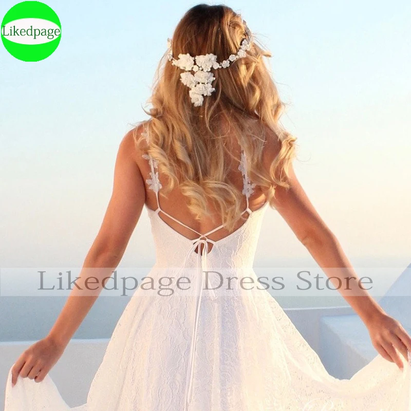 빈티지 레이스 비치 웨딩 드레스 2020 Vestidos 드 Novia 섹시한 신부 가운 Backless 간단한 Boho 가운 Mariage 여성을위한