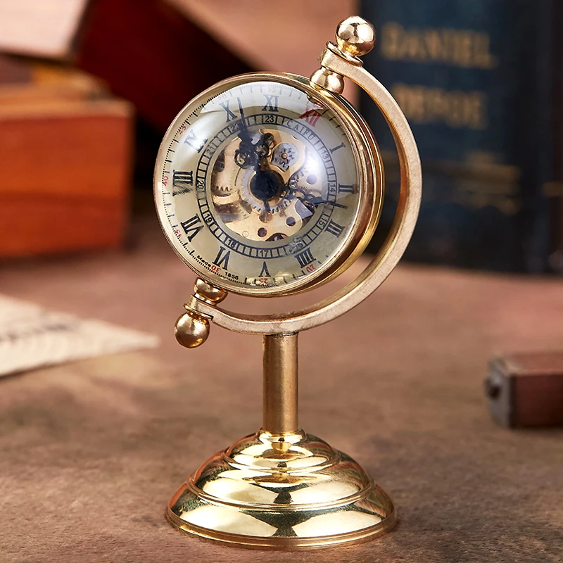 Collection Mechanical Pocket Watch Antique Stand Skeleton Smooth Ball Face Roman Numeral Dial Male Fob Chain Clock for Men Women