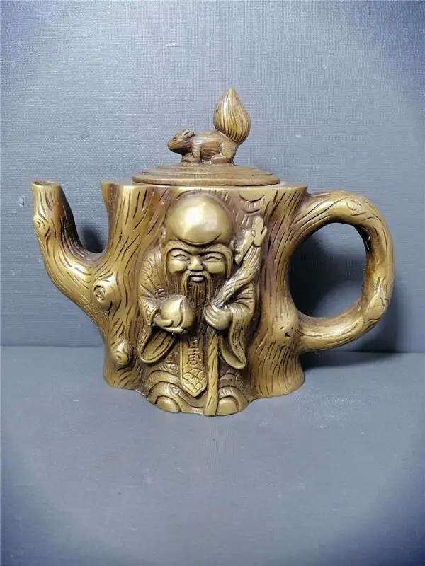 

Chinese Antique Collection Brass Longevity Immortal Teapot