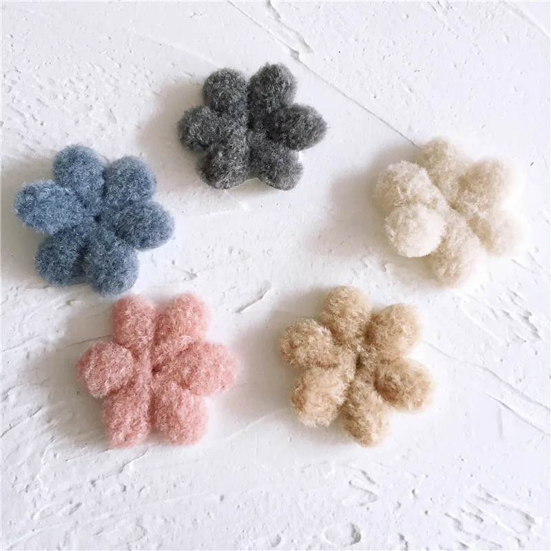 30pcs/lot 5.5 cm DIY Handmade  wool petal flower  Padded Patches Appliques For Clothes  DIY Hair  Decoration