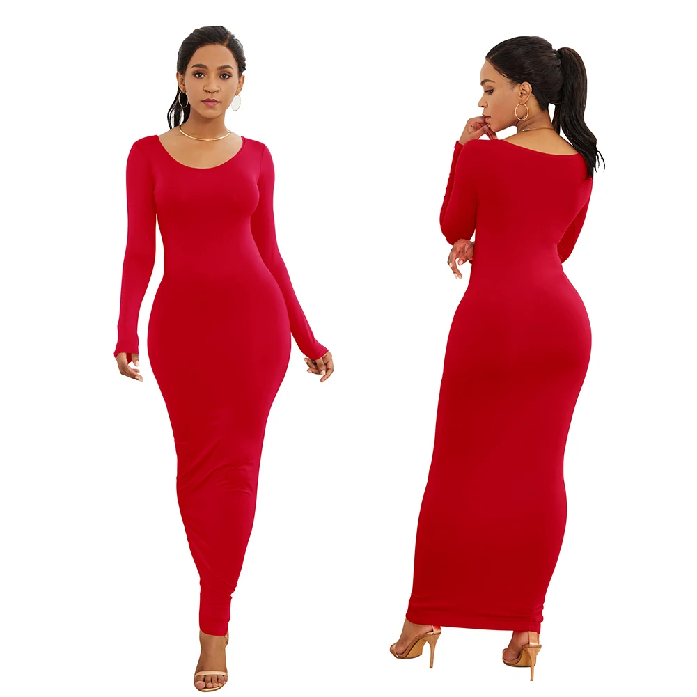 HOT SALES!!! Spring Autumn Sexy Long Dress Women Long Sleeve Round Neck Bodycon Maxi Dress evening party Dress