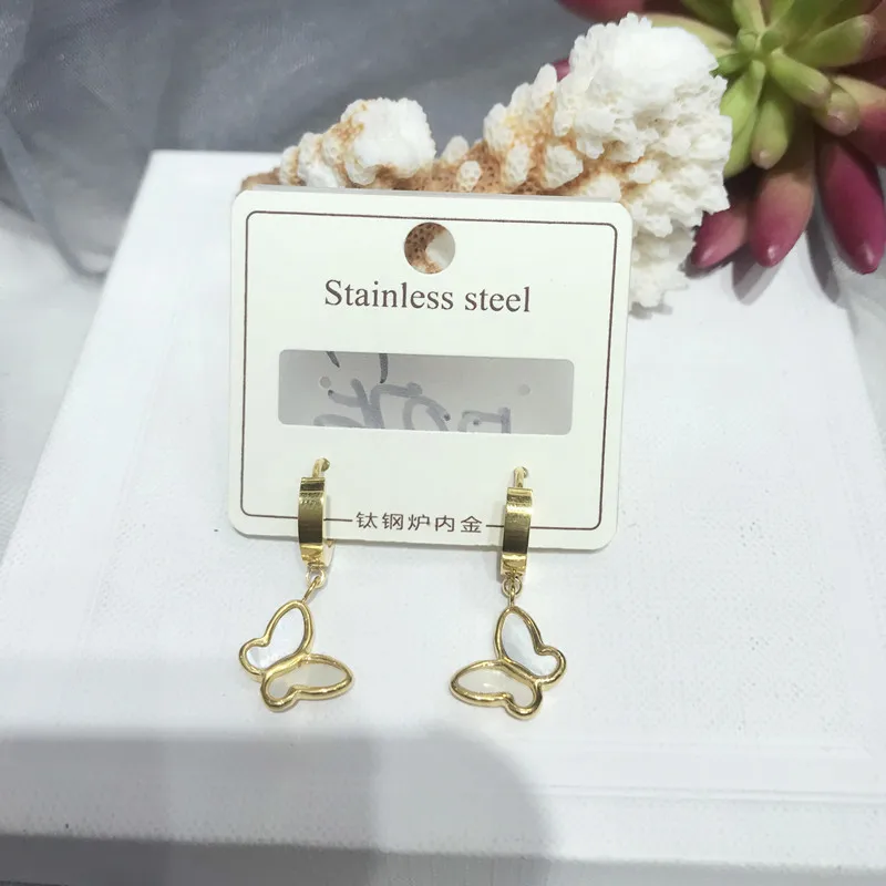 South Korea Stainless Steel White Fritillary Butterfly Earrings For Mom's Friend Gift