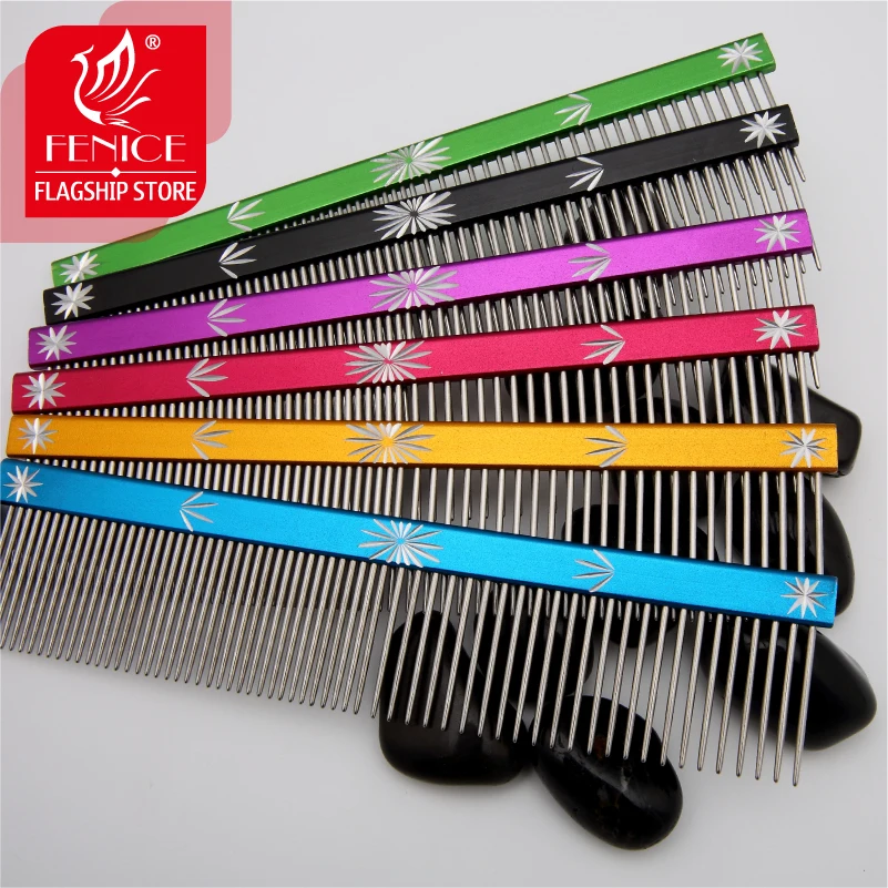 Fenice Colorful High Quality Pet Comb Steel Shedding Dog Grooming Comb Hair Remover Cat Dogs Cleaning Brush Cats Pets Acessories