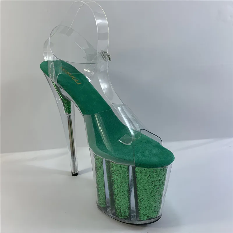 Stage model training sexy transparent green sequins 20 cm stiletto heels, 8 inch nightclub stiletto sandals