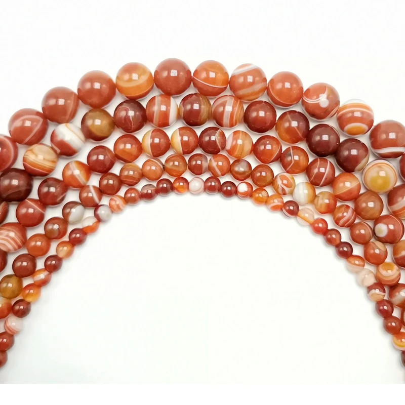 Natural Stone Red Orange Stripe Agat Round Loose Beads 6/8/10/12/14MM Pick Size For Jewelry Making