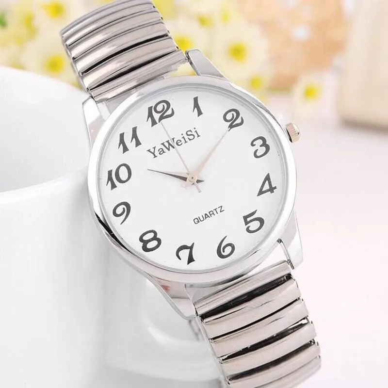 Fashion Luxury Gold Silver Elastic Strap Quartz Watches Couple Clock Watches Watches For Women Wrist Business Men Casual Wa S5O5