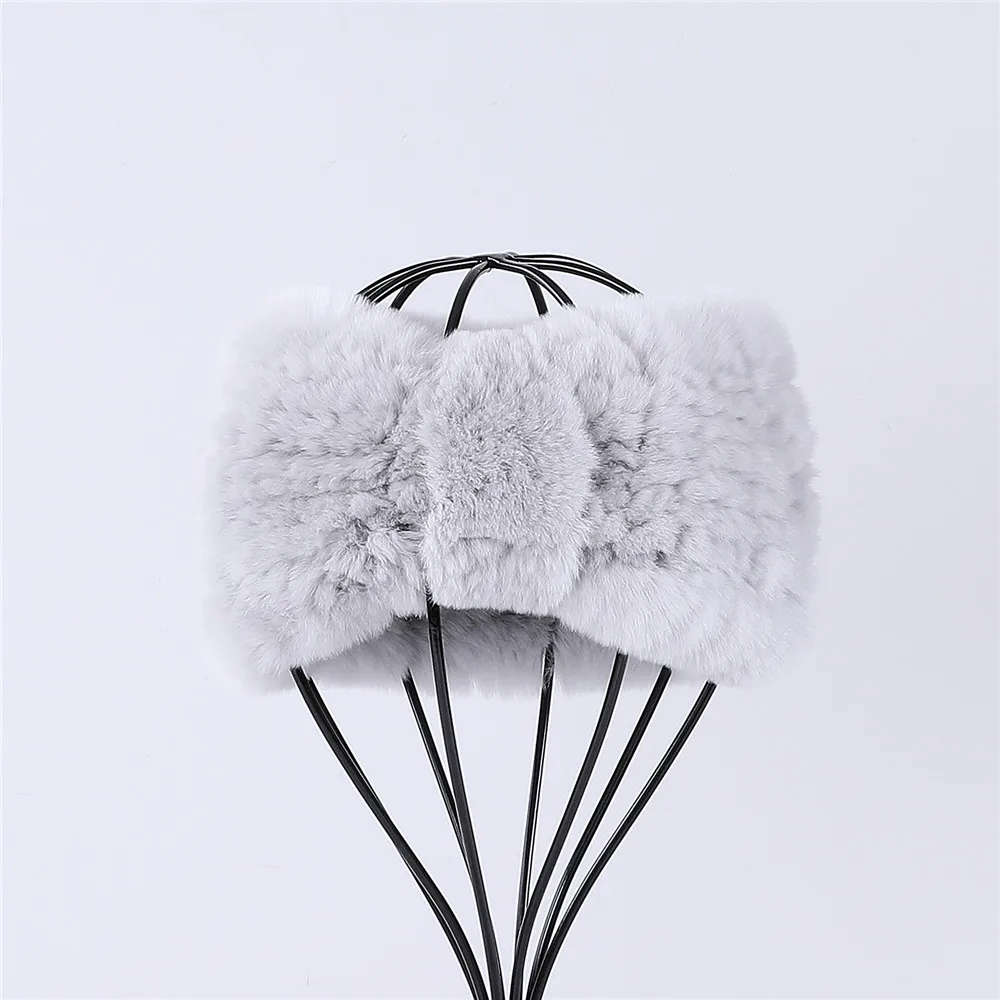 Women\'s luxury winter 100% rex rabbit fur knitted elastic headband high quality real fur hair band Fashion hair accessories