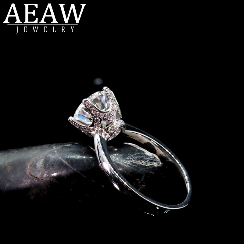 

AEAW 18k Solid White Gold 3.0ct Round cut moissanite Engagement Women Trendy Fine Jewelry Ring