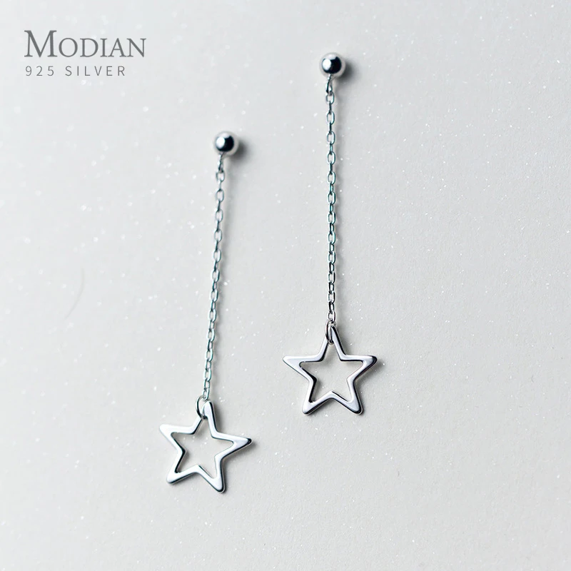 Modian Long Tassel Drop Earrings for Women 925 Sterling Silver Swing Line Stars Dangle Earrings Wedding Engagement Jewelry NEW