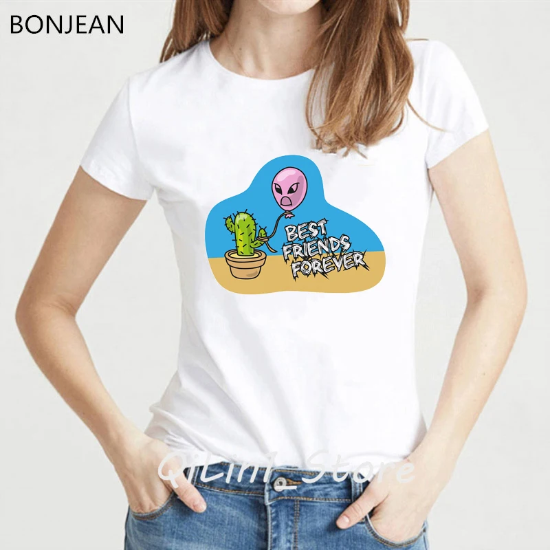 Harajuku Kawaii Cartoon Cactus Love Balloon Print Funny T Shirts Valentines Day Gift Tee Shirt Femme Cute Top Lovely Tshirt