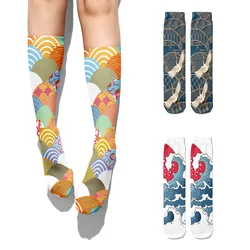 Japanese Ukiyoe Auspicious Clouds Women's Cotton Socks Harajuku Casual High Ankle Socks Autumn Winter Warm Girl Creative Socks