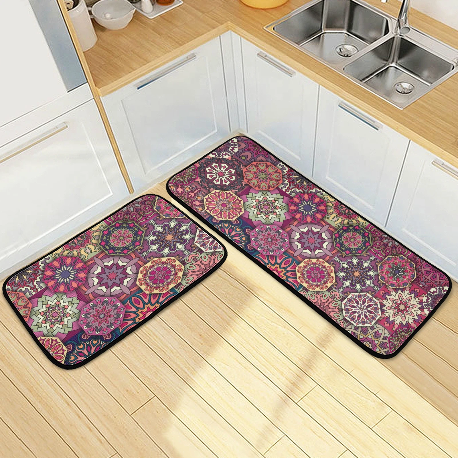 

Anti-slip Kitchen Mat Two Pieces Set Boho Mandala Pattern Room Carpet Entrance Doormat Fashion Water Absorbent Floor Mat Rug