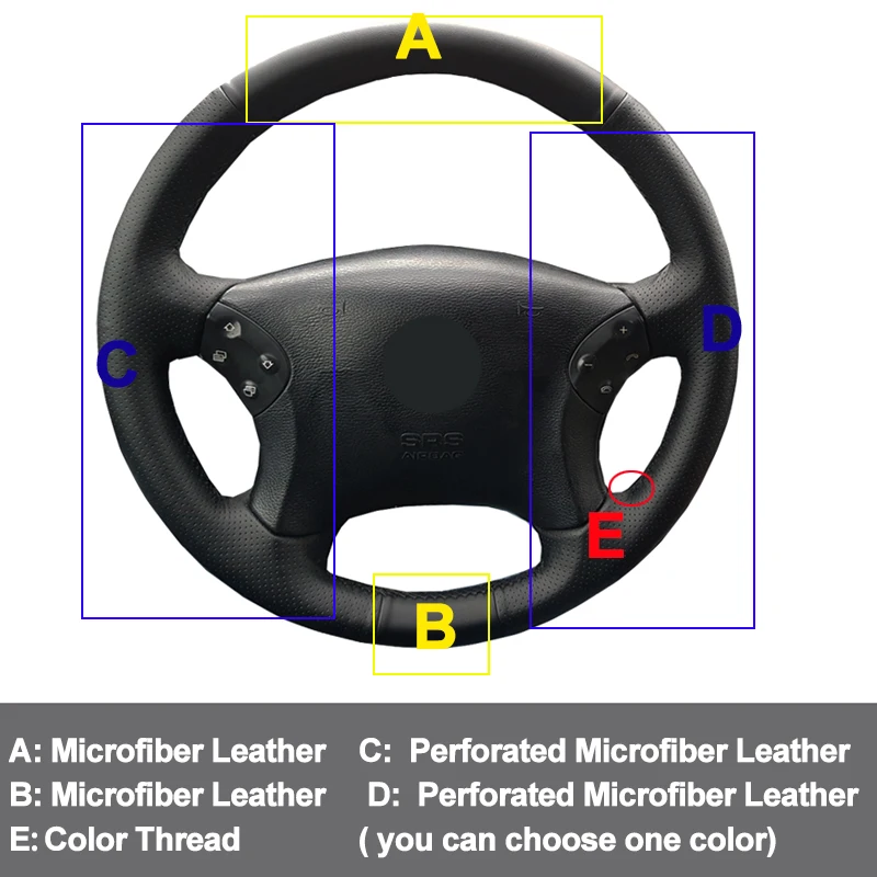 Hand Sewing Car Steering-Wheel Cover Black Beige Gray Wrap For Mercedes Benz W203 C-Class 2001 2002 2003 2004 2005 2006 2007