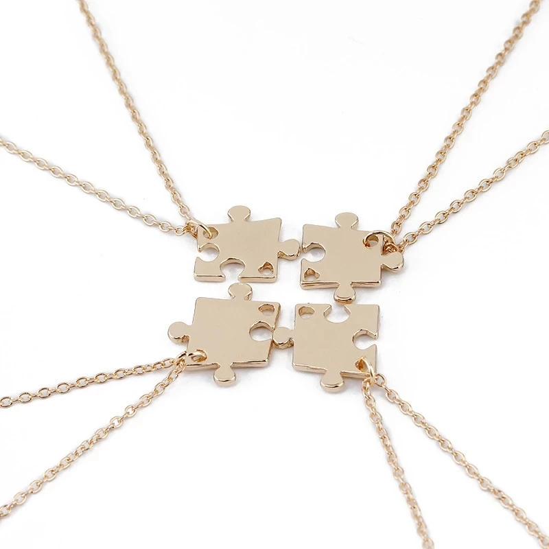 4 Piece Set Of Good Friends Series Hollow Love Puzzle Geometric Necklace Unisex Friendship BFF Pendant Jewelry Birthday Gift