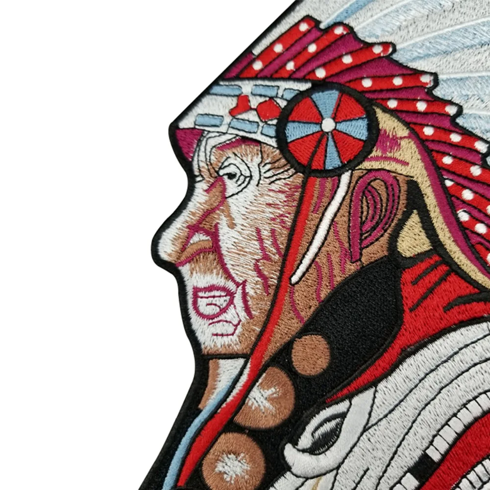 Chief Indian Embroidery Patches Large Size Iron on Back Patches Clothing MC Biker Jacket Jeans Vest DIY Custom Accessaries