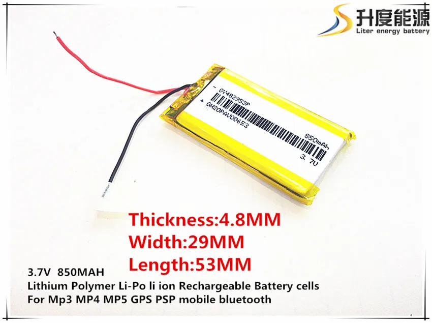 Envío Gratis 3,7 V, 850mAH 482953 PLIB; polímero de iones de litio/batería para DVR, GPS, mp3, mp4, teléfono móvil, altavoz