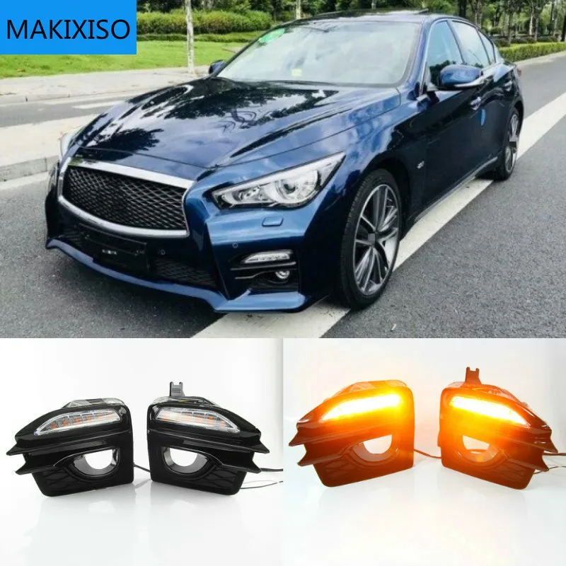 

Car Front Fog Lights Grille Cover + LED Daytime Running Light Lamp For Infiniti Q50 Sport 2014-2017 Signal day lights