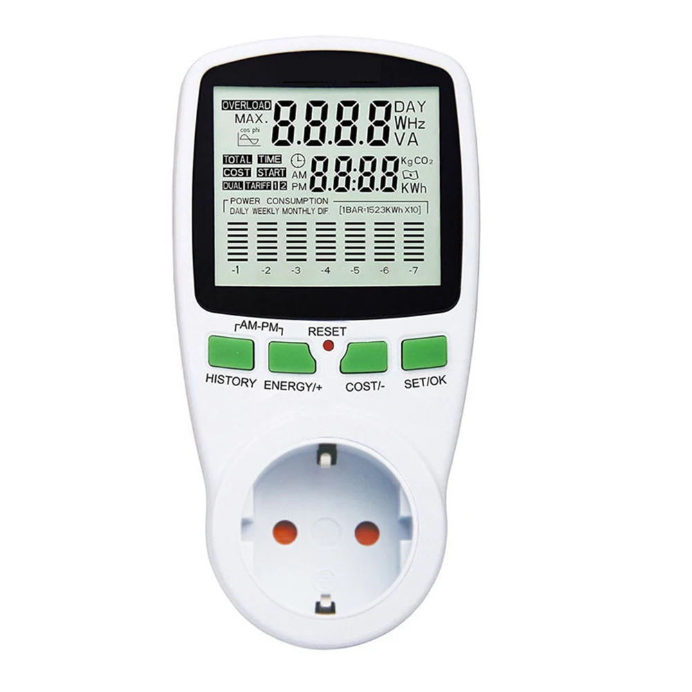 EU/US Socket Analyzer Wattmeter AC Power Meters Voltmeter Ammeter 230V 50Hz Digital Watt Meter Energy Meter Watt Cost Monitor