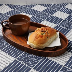 Wood Pan Plate Oval Solid Wood Tray Bread Dessert Cake Plate With Easy Carry Grooved for Hotel Home Serving Tray