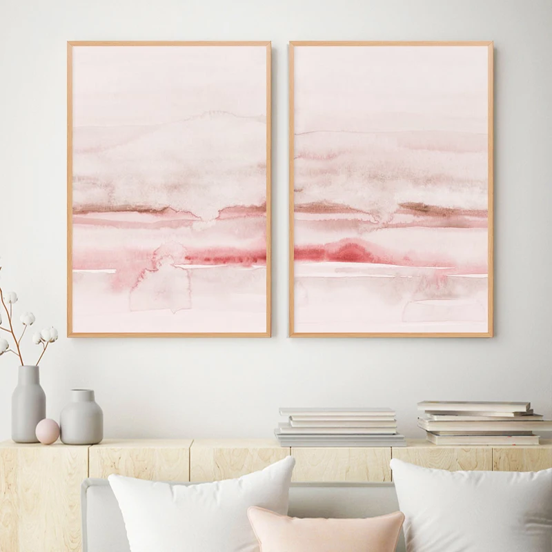 Blush Pink Abstract Watercolor Painting Posters and Prints Modern Minimalist Wall Art Canvas Pictures for Living Room Home Decor