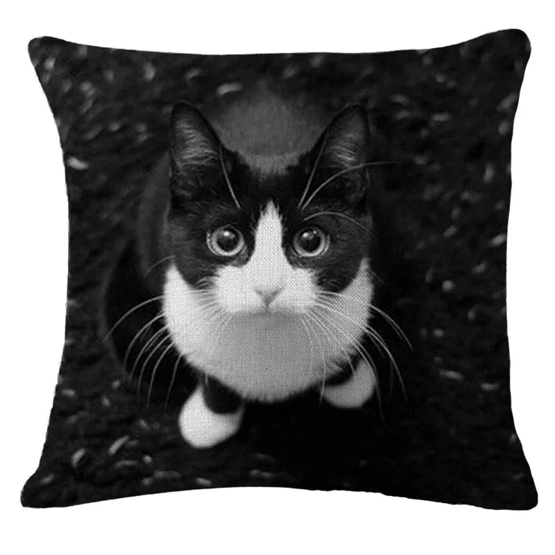 Black Cat Cotton Linen Decorative Pillow Case Car Seat Chair Sofa Waist Throw Pillow Case Home Decor Cushion Cover 45X45CM