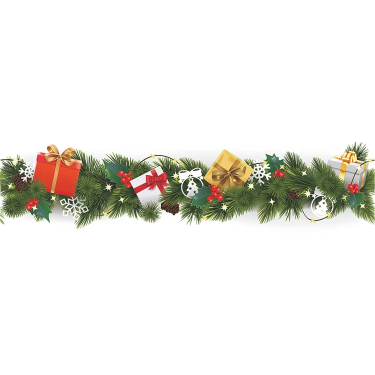 Weihnachten Kiefer Zweig Taille Linie Wand Aufkleber Wohnzimmer Sockelleiste Dekoration Neujahr Tapete Wohnkultur Fußleiste Aufkleber – Detail 9