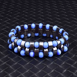 Classical Nature Moon Hematite Bracelets Women Double Blue Beads & Hematite Bracelets Men Energy Stone Bracelet Balance Jewelry