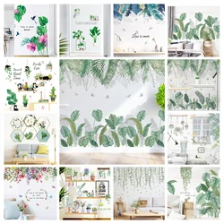 Tropical Green Plants Wall Stickers For Bedroom Bathroom Living Room Decoration Vinyl Wallpaper Leaves Potted Poster Mural Decal