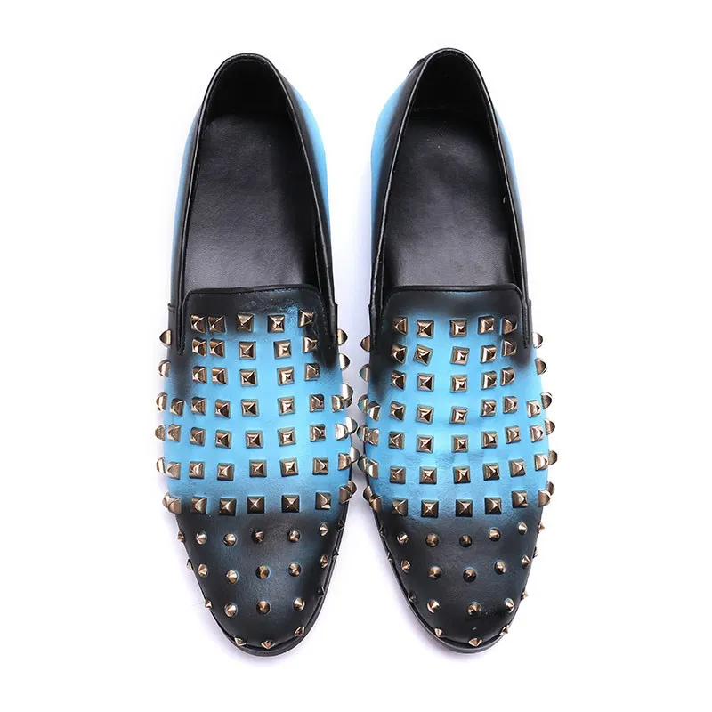 Sapatos Masculinos Loafers Men Genuine Leather Shoes Round Toe Rivet Slip On Handmade For Men Dress Nightclub Oxford Shoes