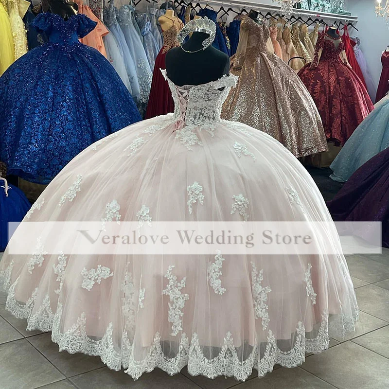 Vestidos de quinceañera Rosa Mexicana con encaje sin hombros, vestido de baile de graduación, vestidos de 15 años, talla personalizada