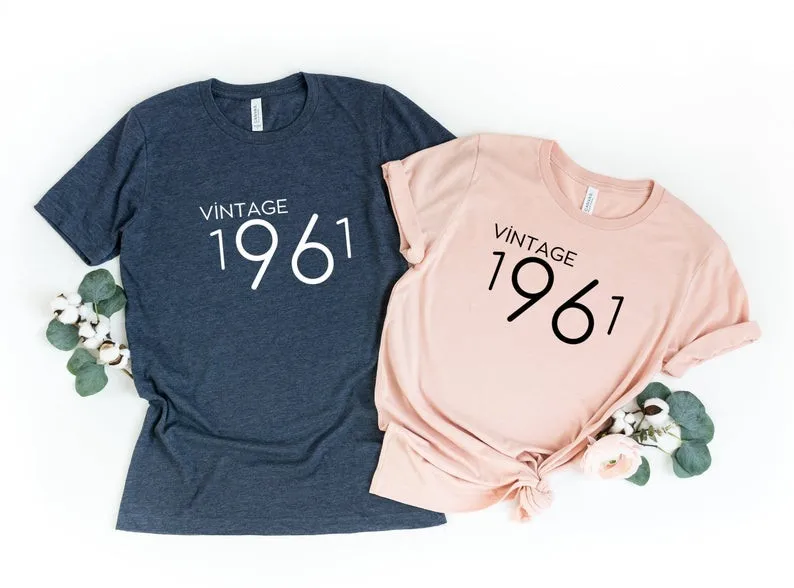 Vintage 1961 Hello 60 Birthday Shirt Women Plus Size Cotton Lady Clothes Fashion O Neck Short Sleeve Tees harajuku Streetwear