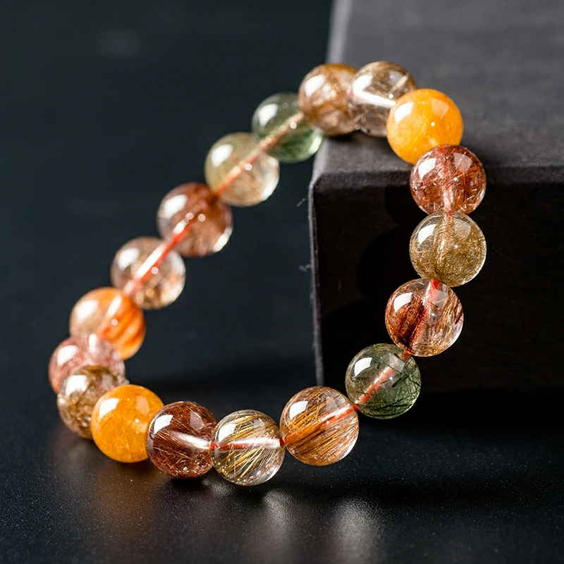 

Natural Colorful Rutilated Quartz Bracelet Clear Round Beads Women Men Wealthy 7mm 8mm 9mm 10mm 11mm 12mm 13mm 14mm AAAAA