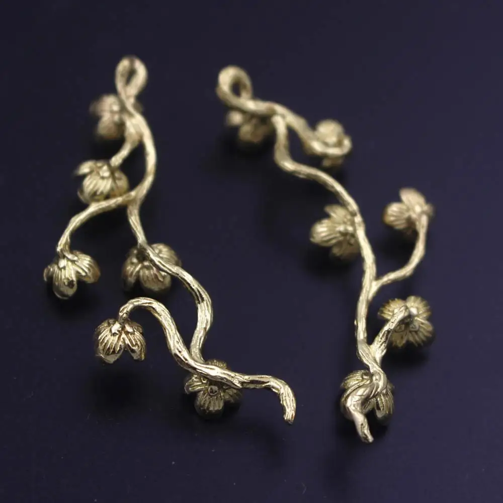 20pcs Quality Brass Casted Bird Winter Flower Branch Charms Connectors Stamping Decoration DIY Hair Head Jewelry Accessories