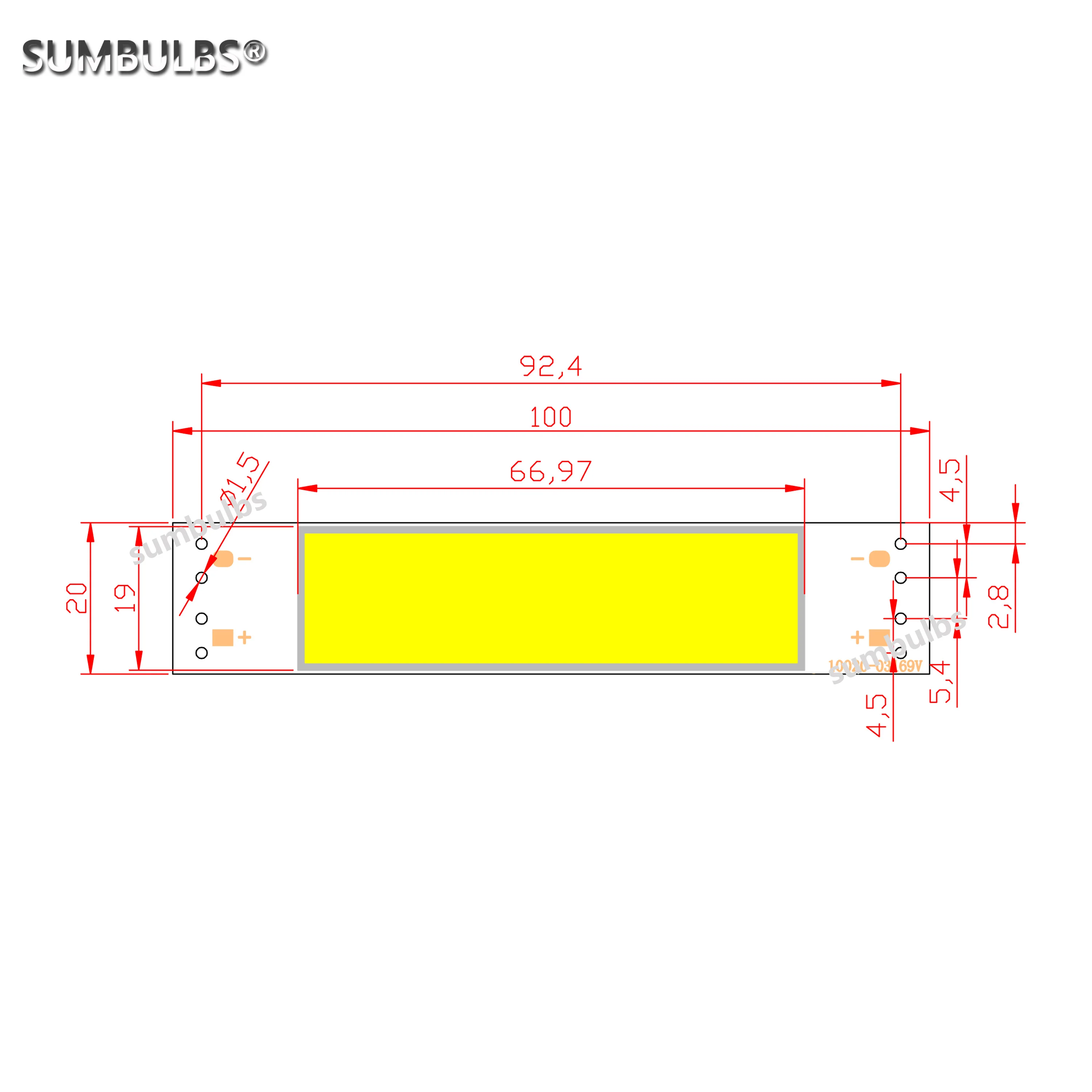 SUMBULBS  DC 9V COB Modules Hard Strip Bar LED Bulb Light Source 10x2cm 5W for Desk Table Warm Cold White DIY Lamp