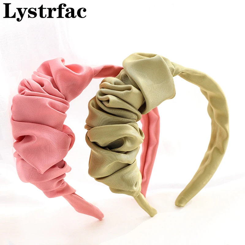 

Lystrfac New Solid Fabric Scrunchy Headband Women Girls Trendy Vintage Pleated Hairband Female Headpieces Hair Accessories