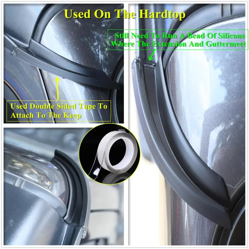 Car Roof Rain Gutter Extensions for Jeep Wrangler JK 2007-2017 JL Gladiator JT 2018 2019 2020 2021 2022 2023 External Accessory