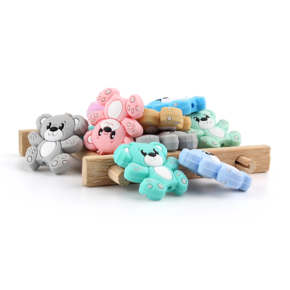 Bear Silicone Beads 10pcs Baby Newborn Teether Product Dummy Cartoon Animal DIY Pacifier Chain Baby Oral Care Teething Bead Toys