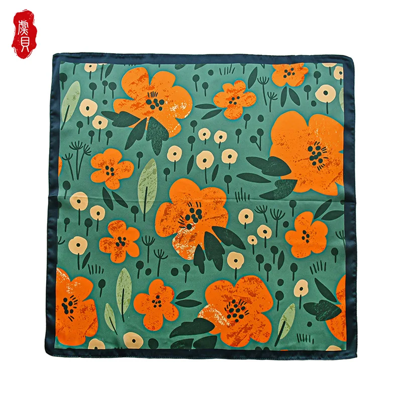 Retro flower natural silk scarf women small square scarves fashion hair scarf children design headscarf foulard hijab BABY warp