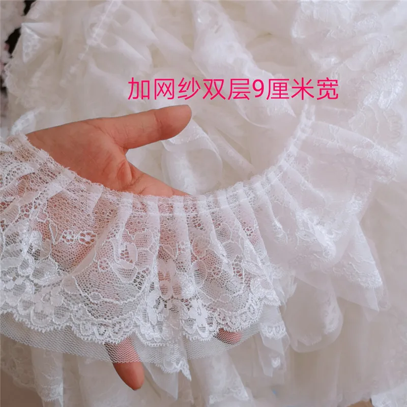 20Yards Double Layers Mesh White Fabirc Pleated Lace Trim Ribbon Wedding Dress Garment Collar DIY Sewing Guipure Decor